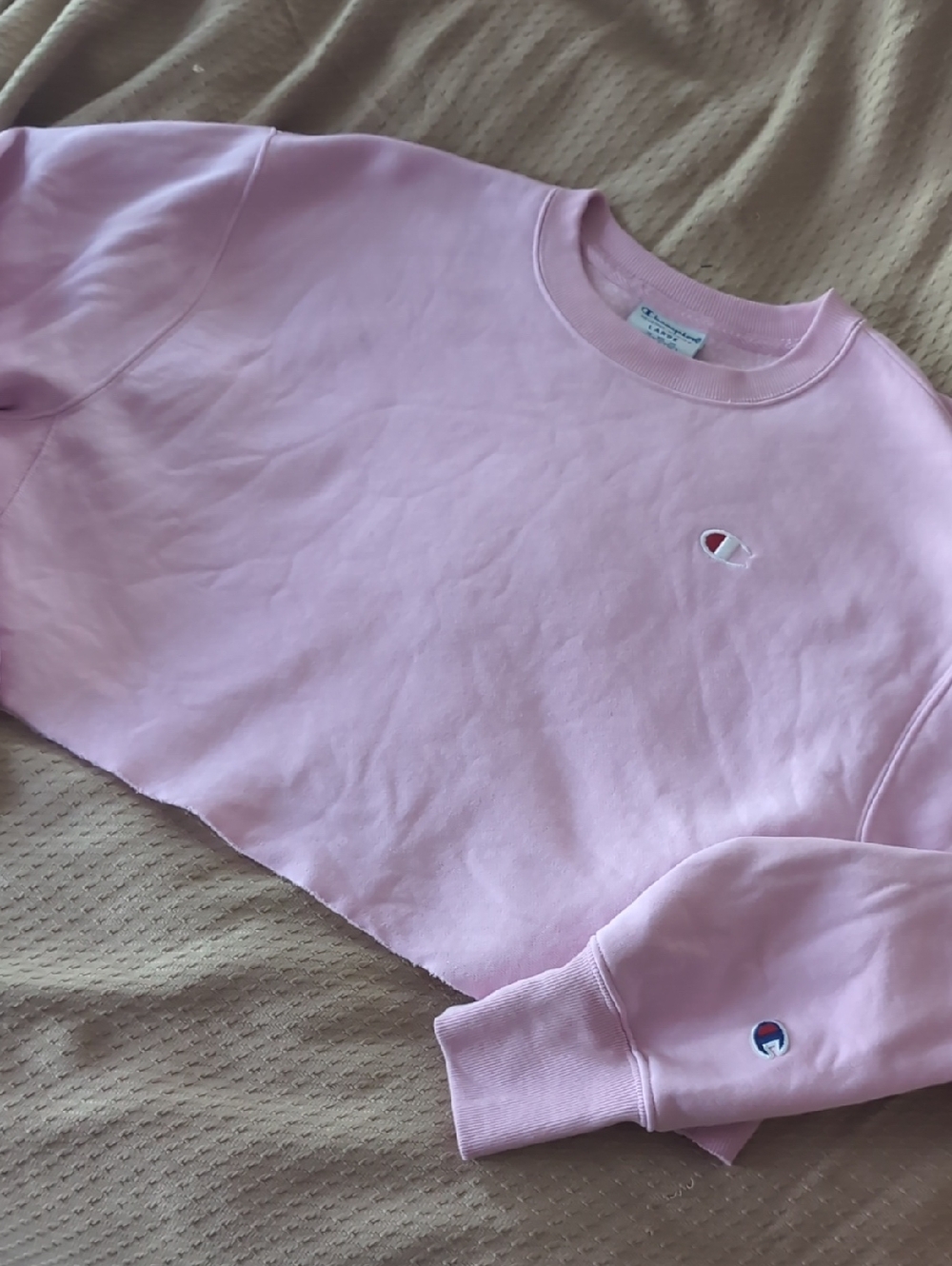 Champion Reverse Weave Pink Cropped Crewneck Sweatshirt Crew Large
